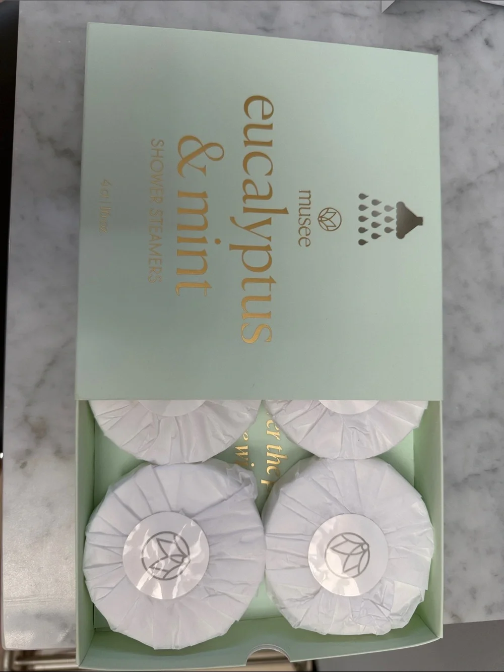 Musee Eucalyptus & Mint Shower Steamers — Mint Green and Gold